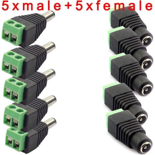 5 Pair (10pcs) Coax Cat5 To Bnc DC Power Male jack plug DC female Connector plug adapter Av BNC UTP for CCTV Camera Video Balun