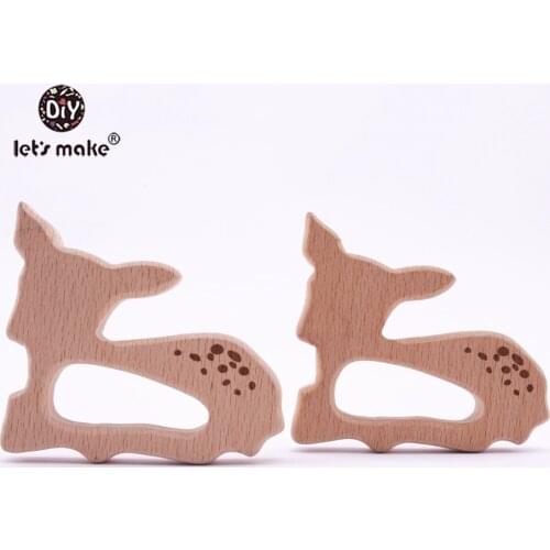 Lets make 5pc Beech Wooden Aniaml Cartoon Sika Deer Timber roe bambi Customizable Food Grade Wood Diy Teething Necklace Teether