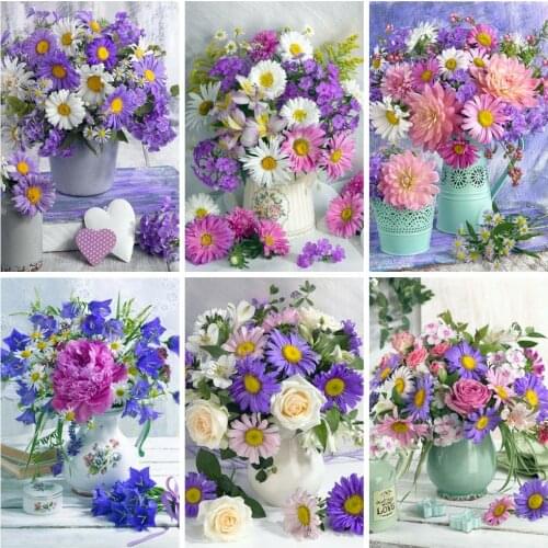 Huacan 5D Diamond Painting Cross Stitch Daisy Full Diamond Embroidery Vase Mosaic Flower Paintings For Interior Creative Hobbies