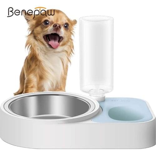 Benepaw 2 In1 Stainless Steel Dog Bowl Water Dispenser 500ml Eco-friendly Detachable Anti-slip Pet Feeder Waterer No Wet Mouth