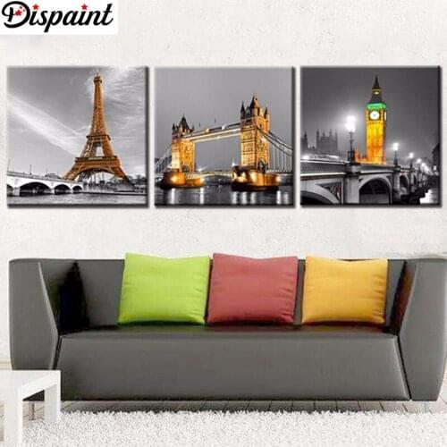 Dispaint Art 5D Diy Diamond Painting "Tower bridge lights landscape"Diamond Pictures Cross Stitch 3D Rhinestone Embroidery Decor