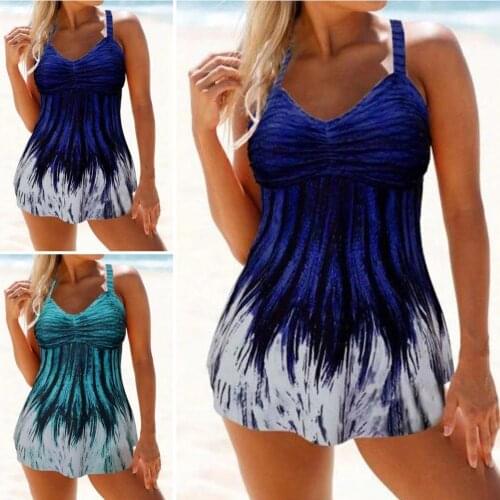 Women V Neck Print Adjustable Straps Padded Swimdress Briefs Swimsuit Takini Set Fashion Sexy swimdress swimwear