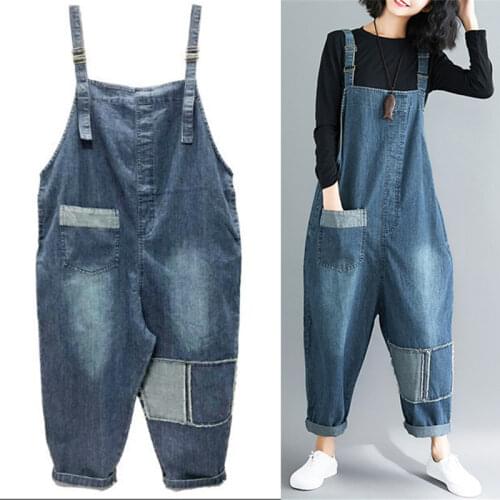 Denim jumpsuits for women 2020 Vintage Suspender Jeans Ankle-Length drop crotch pants casual Overalls Large size