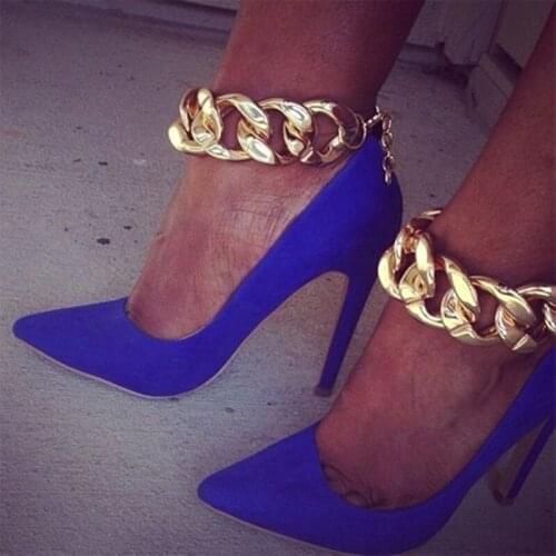 FGHGF NEW High-heeled shoes, blue 11cm heels with high pointed toes sexy fashion nightclub shoes, chain decoration