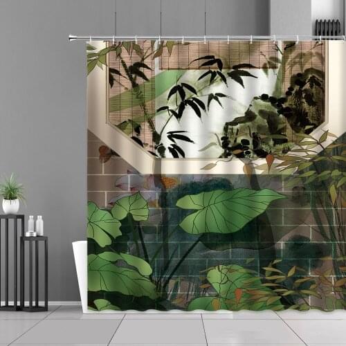 Ancient Style Small Fresh Plant Flower Background 3D Printing Shower Curtain Bathtub Decor Bath Screens Polyester Waterproof