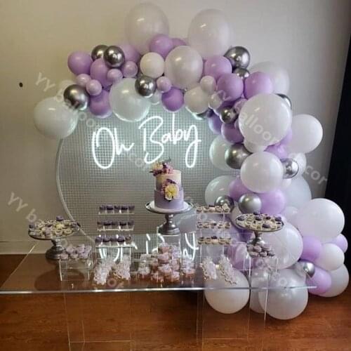 Balloons Garland Arch Purple White Pastel Maca Wedding Bridal Baby Shower Party Backdrop Happy New Year Strip Tape Wall Decoatio