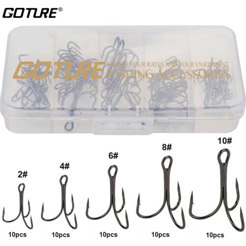 Goture Treble Fishing Hook Set Size # 2/4/6/8/10 High Carbon Steel Silver Black Brown for Carp Fishing Hooks Japan 50pcs/box