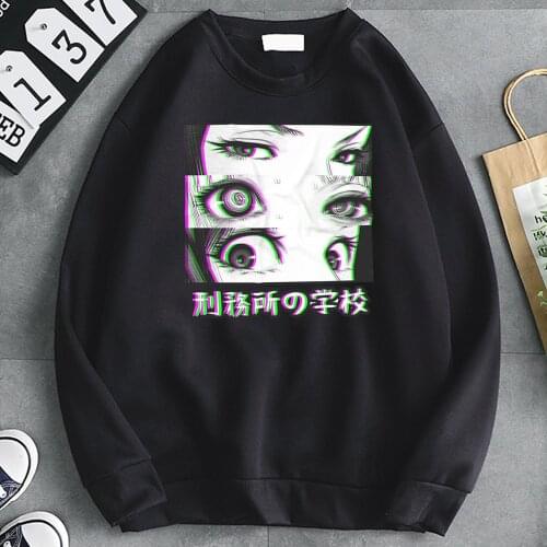 Prison School Eyes Sad Japanese Hoodie Man Fleece Soft Loose Pocket Sweatshirts Hoody Anime Hip Hop Harajuku Casual Tracksuits