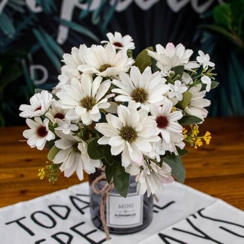 21 Heads/1pcs Silk Daisy Bride Bouquet for Christmas Home Wedding New Year Decoration Fake Sunflower Artificial Flowers
