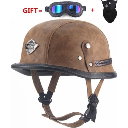 German WWII Style Open Face Half Leather Helmet Moto vintage Motorcycle Motorbike camouflage