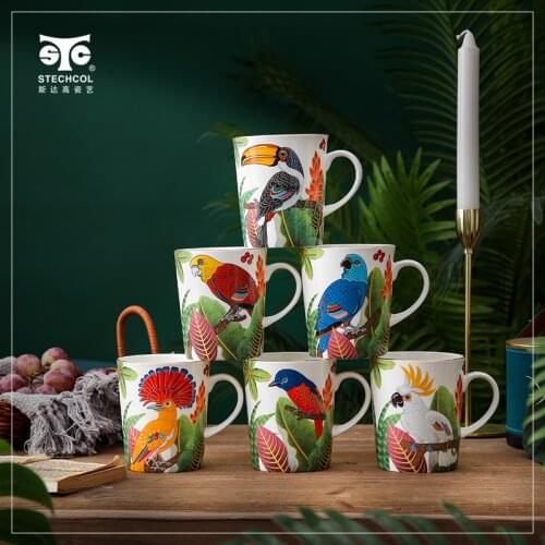 Tropical Bird Mug Bone China Large Capacity Men and Women Water Cup Birthday Gift Gift