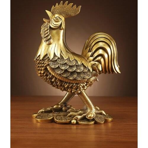 Pure Copper Chicken Furnishing Articles Big Small Cock of The Twelve Animals Money Chicken Furnishing Articles House Decoration