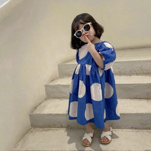 2021 Summer Girls Sweet Dot Puffy Sleeve One Piece Dress