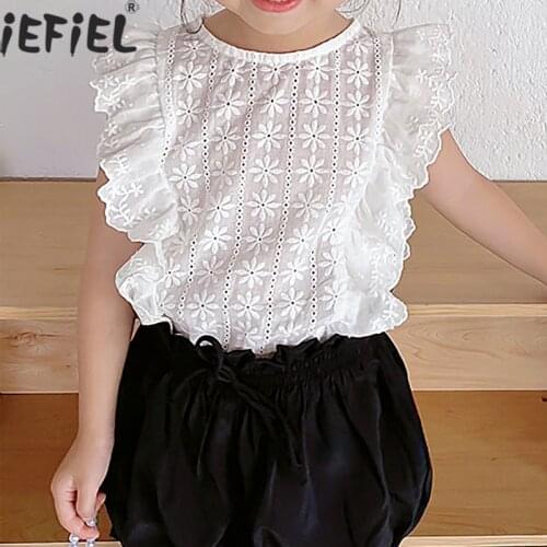 Summer Kids Girls Basic T-shirt Children Sleeveless Tank T Shirt Elegant Ruffles Tees Baby Girl Cute Cotton Lace Blouse Tops