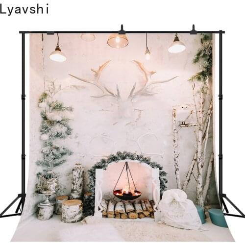 Lyavshi Christmas Party Fireplace Home Decor Photography Backdrops Xmas Tree Blanket Background Supplies Photo Booth Props