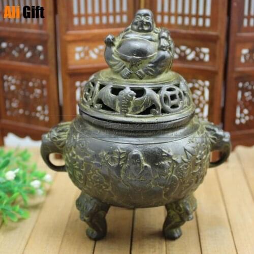 Copper Statue Antique Handicraft Pure Copper Buddha Statue Incense Burner Ornament