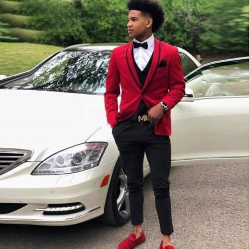 Mens Burgundy 2020 Fashion 3 Pieces Men Suits for Business Slim Fit Groom Blazer Dress Tuxedo Mens Suits with Pants Vest Jacket