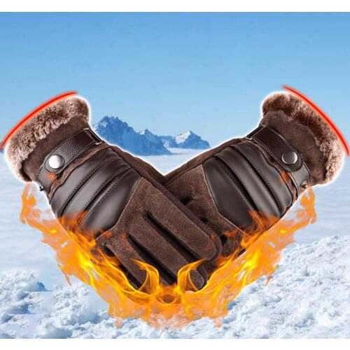 Men Windproof Waterproof Bicycle Pigskin Slip Plus Velvet Thickening Gloves 2019 Winter Gloves Men Faux Suede Leather Full