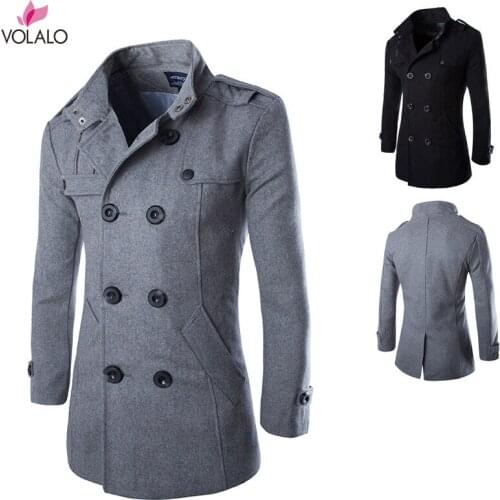 Men Winter Wool Coat Mens New High Quality Solid Color Simple Blends Woolen Pea Coat Male Trench Coat Casual Overcoat 2019