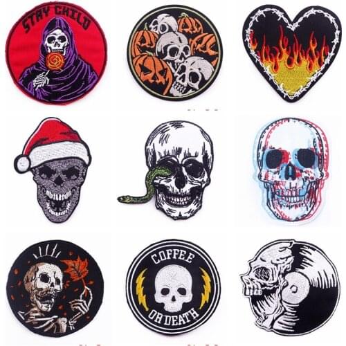 Skull/Punk Embroideried Patches For Clothing Stickers Iron On Patches On Clothes Ghost Head Patches For Jacket Applique DIY