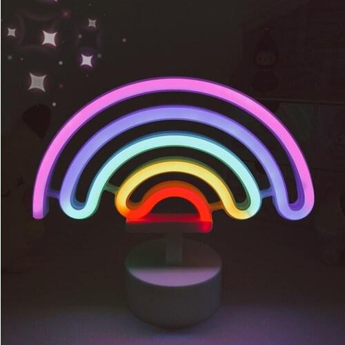Girls heart rainbow Unicorn neon lamp battery bedroom warm night lamp room decoration desk lamp gift