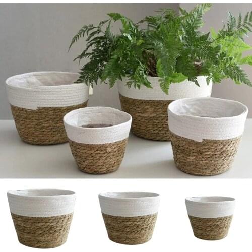 Nordic Handmade Straw Basket Indoor Outdoor Storage Macrame Woven Flower Pot Plant Container Home Decoration