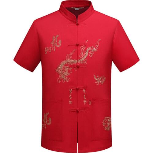 Traditional chinese clothing top for men male tangzhuang clothes tang ethnic shirts men costume men silk shirts short sleeve