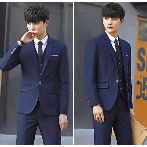 Solid Color Slim Suits Mens Big & Tall Vested Three-Piece Suit Casual Wedding Groom Suits