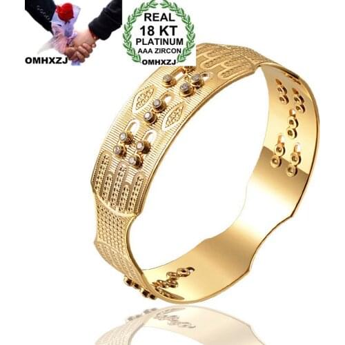 OMHXZJ Wholesale Personality Fashion OL Woman Girl Party Wedding Gift Gold Geometric 18KT Gold Cuff Bangle Bracelet BR206