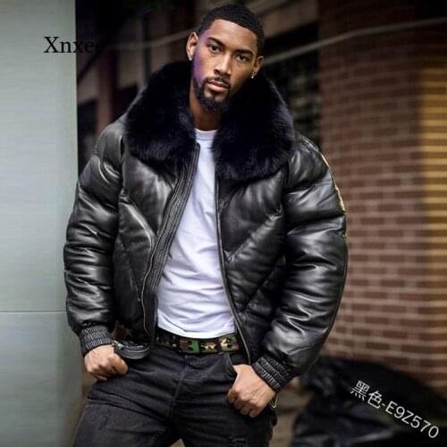 Winter Mens Straight Hem Jacket Parka Parka Zipper Casual Big Hairy Head Mouth Winter Loose Leather Jacket