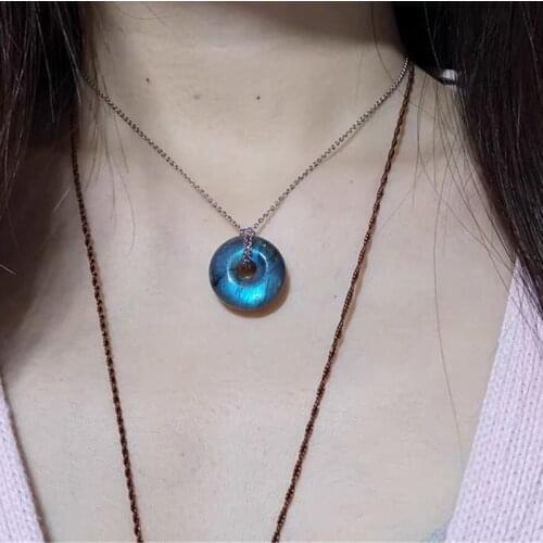 Natural Quartz Crystal Labradorite Personality Pendant Reiki Healing Holiday Gift