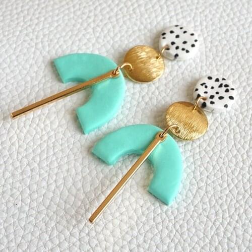 Origin Summer Charming Handmade Semicircular Polymer Clay Metal Dangle Earring for Women Geometric Earring Jewelry Pendientes