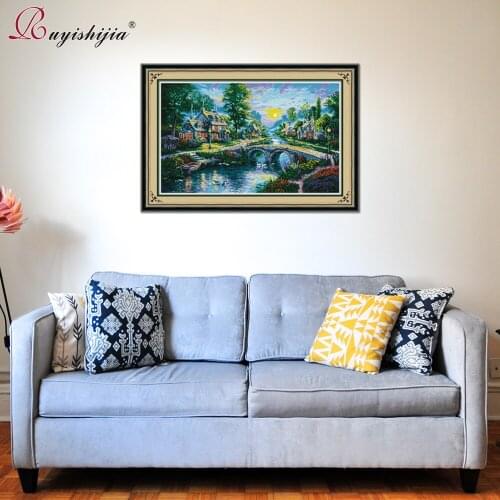 RUYISHIJIA embroidery cross stitch chart Handmade Needlework DIY Creek Side Homes Counted Cross Stitch Painting Cross-Stitch Kit