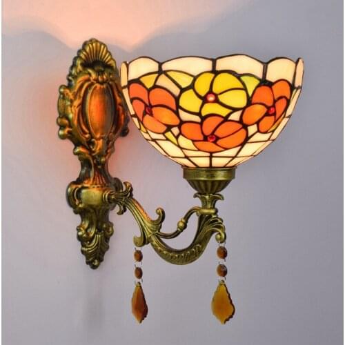 Nordic Postmodern Flower Iron Wall Lamp Tiffany Colored Glass Lamp Shade Bedroom Beside Lamps Aisle Light Fixtures Kitchen Lamps