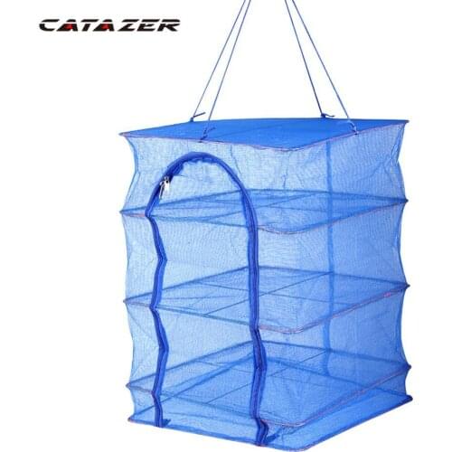 Foldable 4 Layers Drying Net Fish Net Drying Rack Hanging Vegetable Fish Dishes Hanger Fish Net Hanging Net Dry Cage Tackle Tool