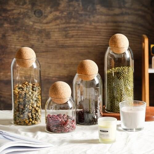 Lead-Free Glass Cereals Sealed Can Ball Cork Tea Food Coffee Bean Storage Tank Kitchen Miscellaneous Grain Noodles Organizer