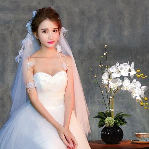 Bridal tulle veil with 3d handmade flowers wedding dresses veil