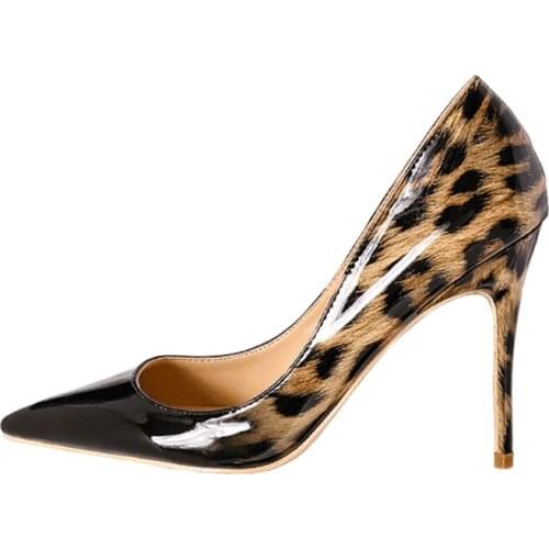 2019 Fashion free shipping Leopard Patent Leather Wedding Poined Toe Stiletto high heel shoe pump HIGH-HEELED SHOE dress shoes