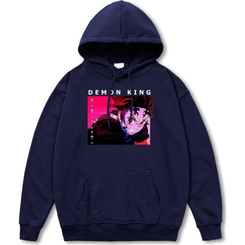 Demon Slayer Demon King Tanjiro Sweatshirt Male Hipster Fleece Hooded Autumn Crewneck Hoodies Cartoons Oversize Pullover Tops