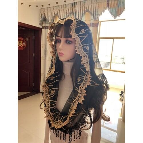 Womens Catholic Veil Headwrap Jerusalem Muslim Elegant Shawl Scarf Church Chapel Voiles Dentelle Velas Negra Mantillas Black