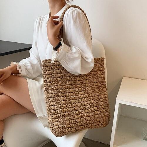 2022 Bohemian Casual Handmade Woven Womens Shoulder Bag Female Travel Shopper Handbags Summer Straw Beach Totes Bags for Women