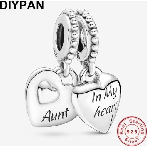 925 Sterling Silver Aunt & Niece Split Heart Dangle Charm Fit Original Pandora Bracelet Charm Bead Silver 925 Jewelry Berloque