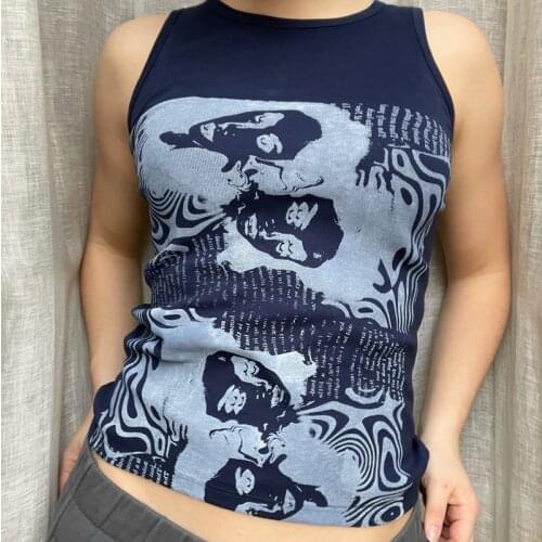 2000s Retro Graphic Print Tank Top Y2K Aesthetic Punk Style Hip Hop Streetwear E-girl Sleeveless Crop Top Women Summer Vest