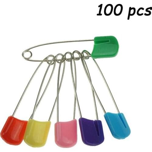 100 pcs Large Strong Safety Pins Baby Child Infant Kids Plastic Head Colorful Safety Head Pins Locking Pin Brooch Buckles