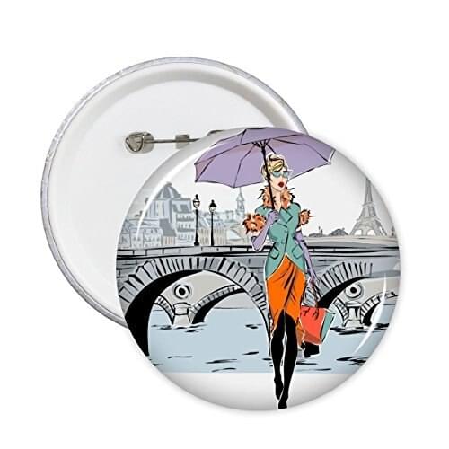 Lady River Bridge France Mark Landmark Architecture Custom Landscape Illustration Pattern Round Pin Badge Button 5pcs