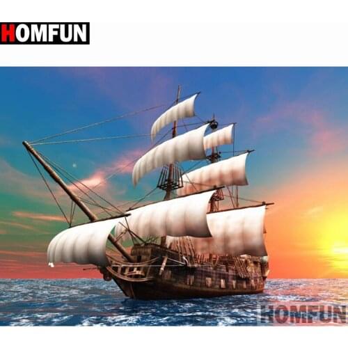 HOMFUN Full Square/Round Drill 5D DIY Diamond Painting "Sailing ship" 3D Embroidery Cross Stitch 5D Home Decor A15013