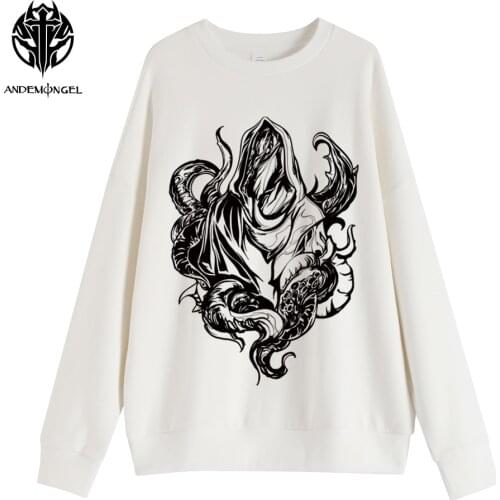 ANDEMONGEL Cthulhu Mythos Hastur White High Street Men Women Unisex Oversize Cotton Sweatshirt Autumn Tops Tees