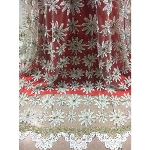 White color 5yards new arrive embroidered tulle lace fabric with stones for sawing bridal wedding dress BZL-102455