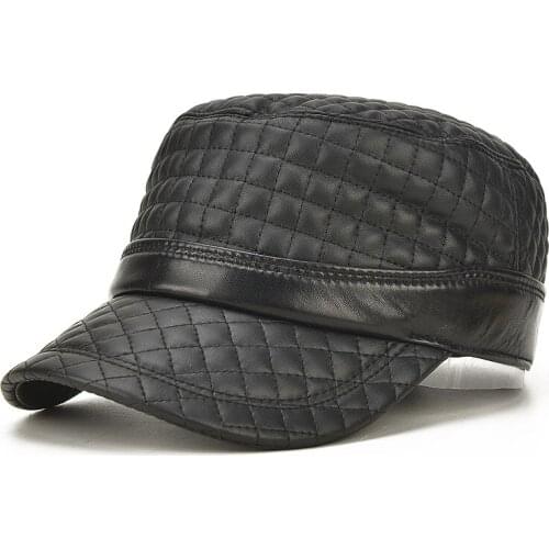 Unisex Genuine Leather Cap Adult Cowskin Baseball Hat Men Fall Winter Cowhide Hat Leather Ears Protection Flat Cap B-7169