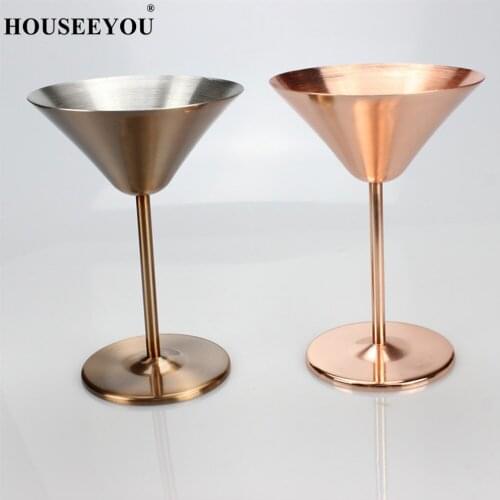 HOUSEEYOU180ML Stainless Steel Martini Cup Copper Goblet Plated Wine Glasses Cocktail Champagne Flutes Wedding Party Bar Tools